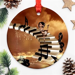 Cute Little Girl Dancing On A Piano Ornament (round) by FantasyWorld7