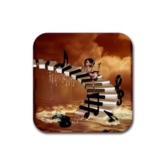 Cute Little Girl Dancing On A Piano Rubber Coaster (square)  by FantasyWorld7