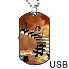 Cute Little Girl Dancing On A Piano Dog Tag Usb Flash (one Side) by FantasyWorld7