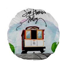 San Francisco Trolley California Bear Standard 15  Premium Round Cushions by Bigfootshirtshop