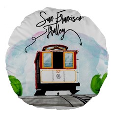 San Francisco Trolley California Bear Large 18  Premium Round Cushions by Bigfootshirtshop