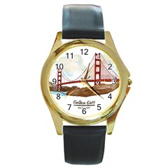 San Francisco Golden Gate Bridge Round Gold Metal Watch by Bigfootshirtshop