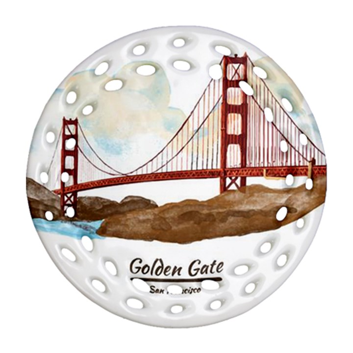 San Francisco Golden Gate Bridge Round Filigree Ornament (Two Sides)