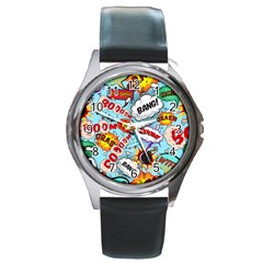 Comic Pattern Round Metal Watch by Bigfootshirtshop