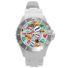 Comic Pattern Round Plastic Sport Watch (l) by Bigfootshirtshop