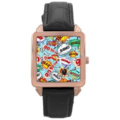 Comic Pattern Rose Gold Leather Watch  by Bigfootshirtshop