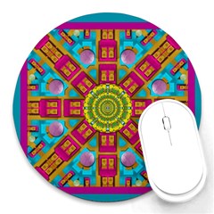 Sunny And Bohemian Sun Shines In Colors Round Mousepads by pepitasart