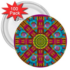 Sunny And Bohemian Sun Shines In Colors 3  Buttons (100 Pack)  by pepitasart