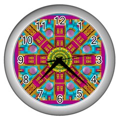 Sunny And Bohemian Sun Shines In Colors Wall Clocks (silver)  by pepitasart