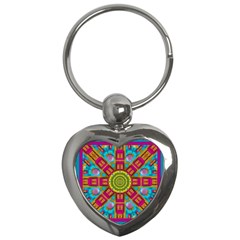 Sunny And Bohemian Sun Shines In Colors Key Chains (heart)  by pepitasart