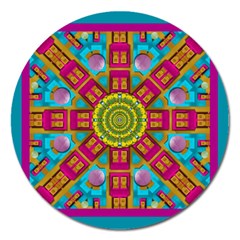 Sunny And Bohemian Sun Shines In Colors Magnet 5  (round) by pepitasart