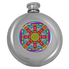 Sunny And Bohemian Sun Shines In Colors Round Hip Flask (5 Oz) by pepitasart