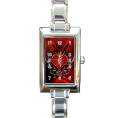 Wonderful Heart With Wings, Decorative Floral Elements Rectangle Italian Charm Watch by FantasyWorld7