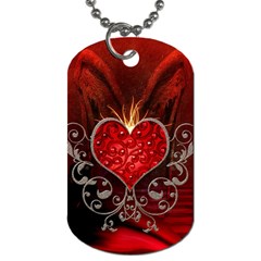 Wonderful Heart With Wings, Decorative Floral Elements Dog Tag (two Sides) by FantasyWorld7