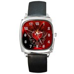 Wonderful Heart With Wings, Decorative Floral Elements Square Metal Watch Front