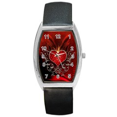 Wonderful Heart With Wings, Decorative Floral Elements Barrel Style Metal Watch by FantasyWorld7