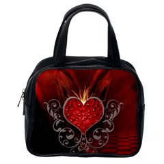 Wonderful Heart With Wings, Decorative Floral Elements Classic Handbags (one Side) by FantasyWorld7