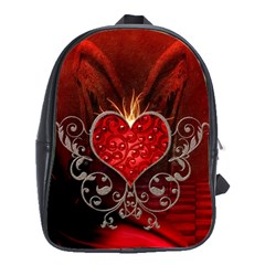 Wonderful Heart With Wings, Decorative Floral Elements School Bag (large) by FantasyWorld7