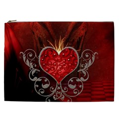 Wonderful Heart With Wings, Decorative Floral Elements Cosmetic Bag (xxl)  by FantasyWorld7