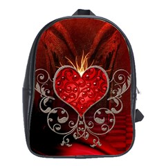 Wonderful Heart With Wings, Decorative Floral Elements School Bag (xl) by FantasyWorld7