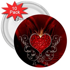 Wonderful Heart With Wings, Decorative Floral Elements 3  Buttons (10 Pack)  by FantasyWorld7