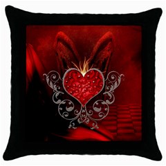 Wonderful Heart With Wings, Decorative Floral Elements Throw Pillow Case (black) by FantasyWorld7