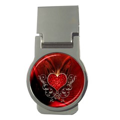 Wonderful Heart With Wings, Decorative Floral Elements Money Clips (round)  by FantasyWorld7