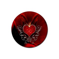 Wonderful Heart With Wings, Decorative Floral Elements Rubber Coaster (round)  by FantasyWorld7