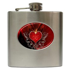 Wonderful Heart With Wings, Decorative Floral Elements Hip Flask (6 Oz) by FantasyWorld7