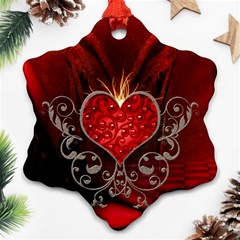 Wonderful Heart With Wings, Decorative Floral Elements Snowflake Ornament (two Sides) by FantasyWorld7