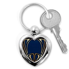 Art Nouveau,vintage,floral,belle Époque,elegant,blue,gold,art Deco,modern,trendy Key Chains (heart)  by NouveauDesign