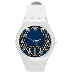 Art Nouveau,vintage,floral,belle Époque,elegant,blue,gold,art Deco,modern,trendy Round Plastic Sport Watch (m) by NouveauDesign