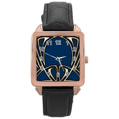 Art Nouveau,vintage,floral,belle Époque,elegant,blue,gold,art Deco,modern,trendy Rose Gold Leather Watch  by NouveauDesign