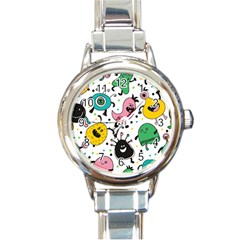 Cute And Fun Monsters Pattern Round Italian Charm Watch by Bigfootshirtshop