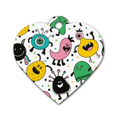 Cute And Fun Monsters Pattern Dog Tag Heart (one Side) by Bigfootshirtshop