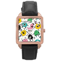 Cute And Fun Monsters Pattern Rose Gold Leather Watch  by Bigfootshirtshop