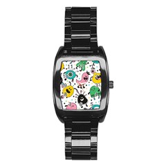 Cute And Fun Monsters Pattern Stainless Steel Barrel Watch by Bigfootshirtshop