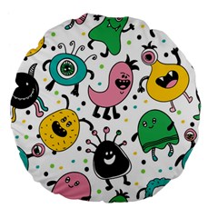 Cute And Fun Monsters Pattern Large 18  Premium Flano Round Cushions by Bigfootshirtshop