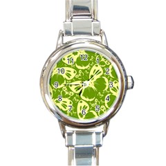 Pale Green Butterflies Pattern Round Italian Charm Watch by Bigfootshirtshop