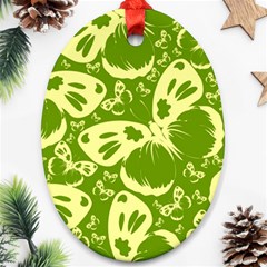 Pale Green Butterflies Pattern Ornament (oval) by Bigfootshirtshop