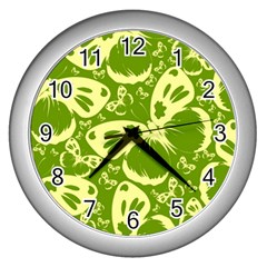 Pale Green Butterflies Pattern Wall Clocks (silver)  by Bigfootshirtshop