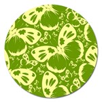 Pale Green Butterflies Pattern Magnet 5  (Round) Front