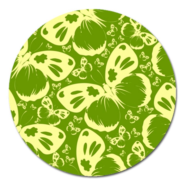 Pale Green Butterflies Pattern Magnet 5  (Round)