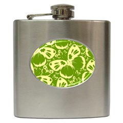 Pale Green Butterflies Pattern Hip Flask (6 Oz) by Bigfootshirtshop