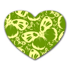 Pale Green Butterflies Pattern Heart Mousepads by Bigfootshirtshop