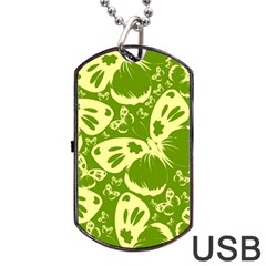 Pale Green Butterflies Pattern Dog Tag Usb Flash (one Side) by Bigfootshirtshop