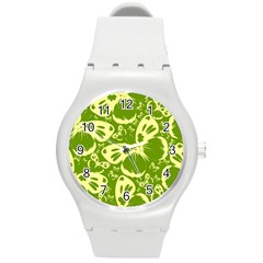 Pale Green Butterflies Pattern Round Plastic Sport Watch (m) by Bigfootshirtshop