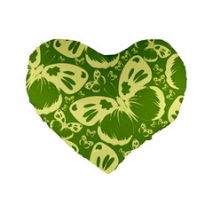 Pale Green Butterflies Pattern Standard 16  Premium Heart Shape Cushions by Bigfootshirtshop