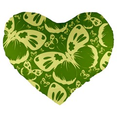 Pale Green Butterflies Pattern Large 19  Premium Heart Shape Cushions by Bigfootshirtshop