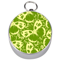 Pale Green Butterflies Pattern Silver Compasses by Bigfootshirtshop